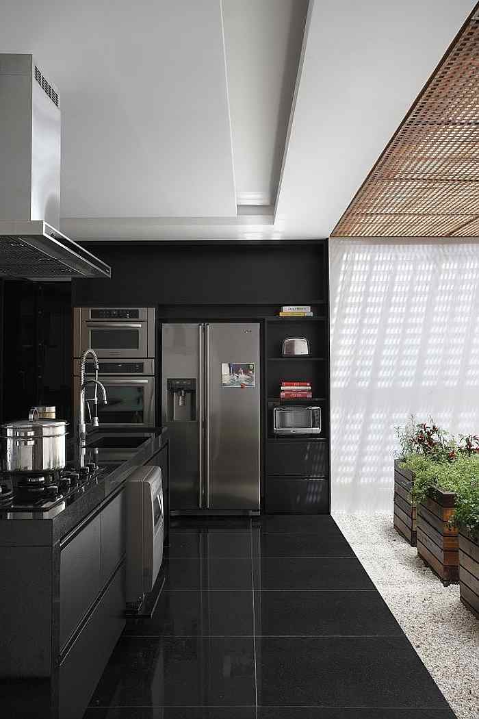 muebles minimalistas y plantas en la cocina